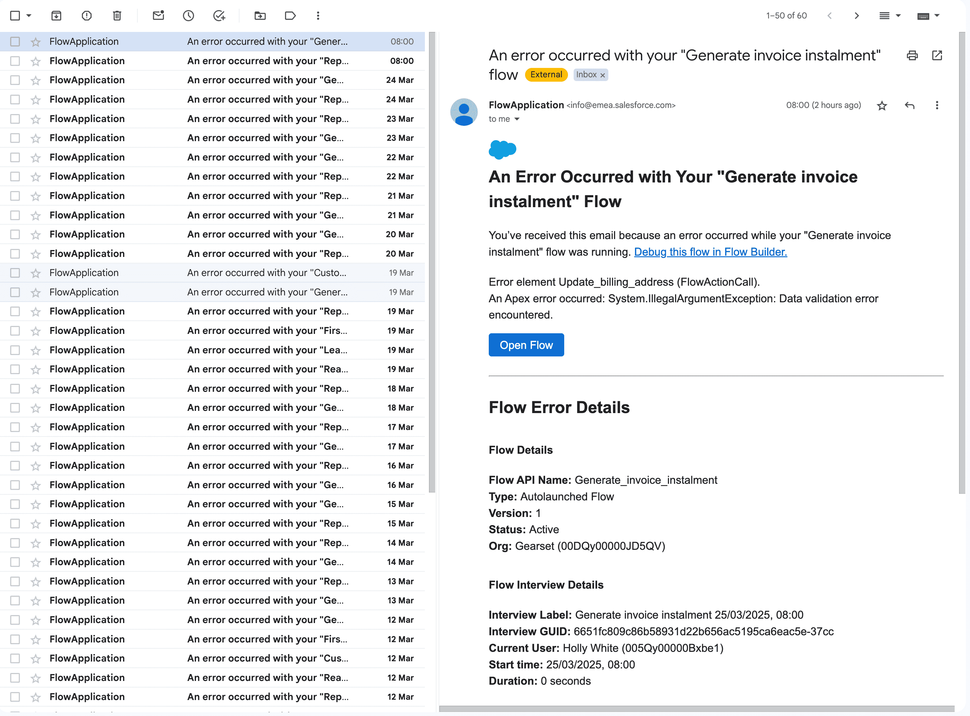 Flow error emails from Salesforce can quickly clog your inbox